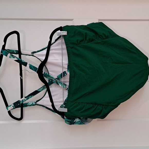 NEW Plus Size Two-Piece Peplum High Waisted Tankini (Green/White) - Tutorutor - Picture 6 of 9